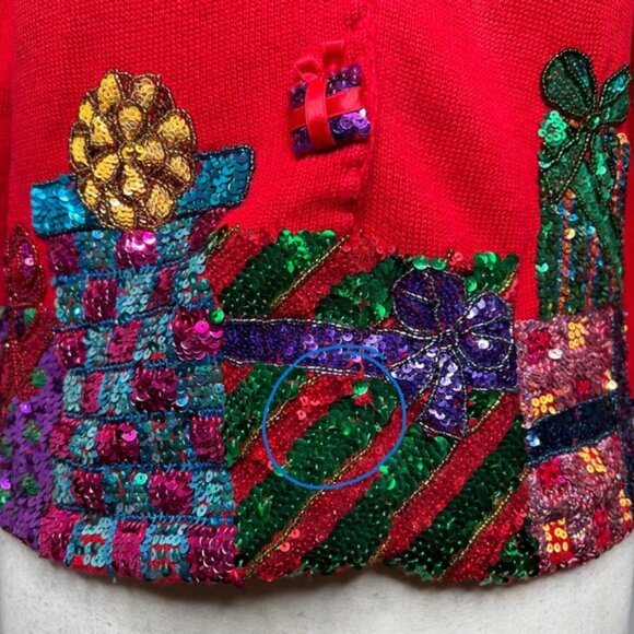 Vintage Y2K Michael Simon Christmas Sweater Sequin Presents Holiday Red SMALL - Picture 5 of 13